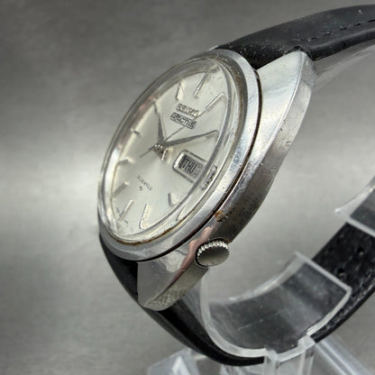 Seiko 5 Actus Watch Men 36mm White Dial Silver Tone Daydate Round 7019-7080 Runs2
