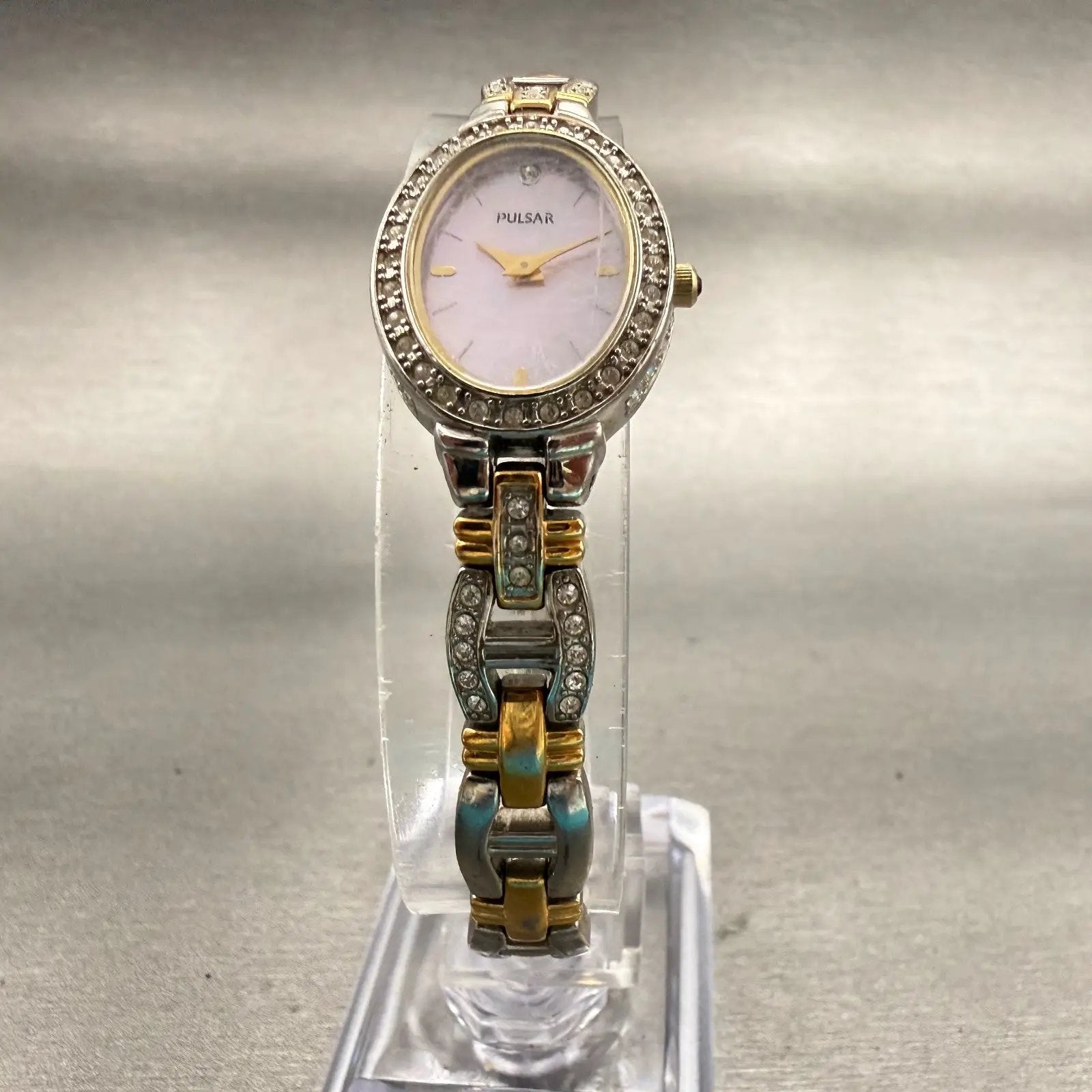 Seiko Pulsar Watch Women 18mm MOP Dial Silver Tone Gemmed 1N00-X222 New Battery5