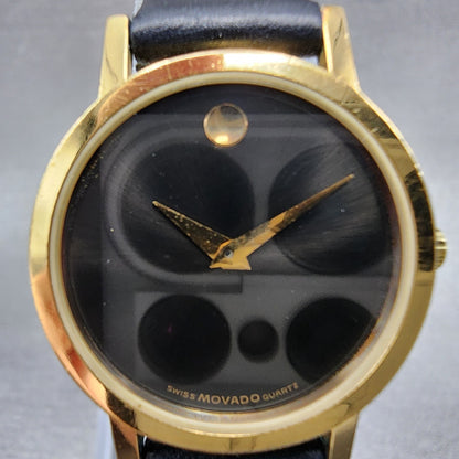 Movado Museum Watch Women 25mm Black Dial Gold Tone Round 87-25-832 New Batt B12