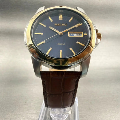 Seiko Watch Men 38mm Blue Dial Two Tone Daydate Round 7N43-0AZ0 New Battery5