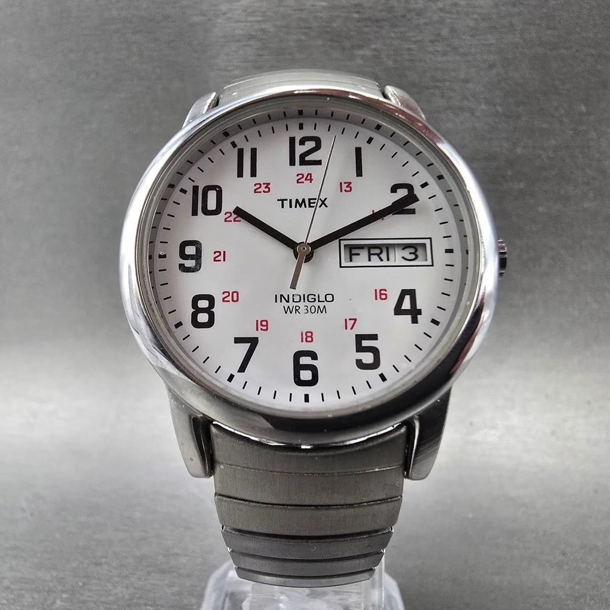 Timex Easy Reader Watch Men 35mm White Dial Silver Tone Daydate T20461 New Battb5
