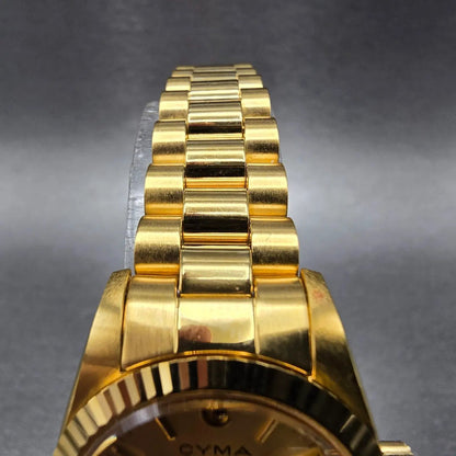 Cyma President Watch Women 26mm Gold Dial Gold Case Automatic Date Round WBox6