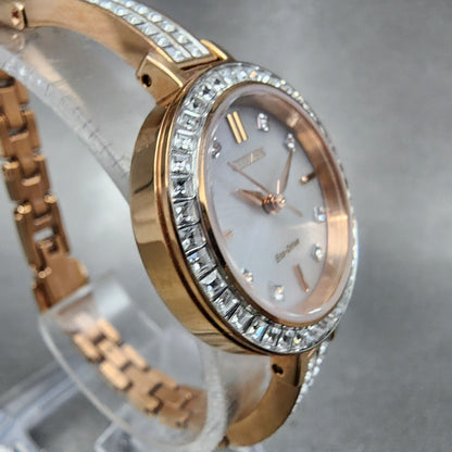 Citizen EcoDrive Silhouette Crystal Watch Women 25mm MOP Dial Rose Gold Tone BA3
