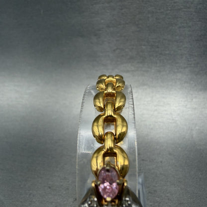 Gruen Watch Women 18mm White Dial Gold Tone Oval Pink Gem Stones New Battery4