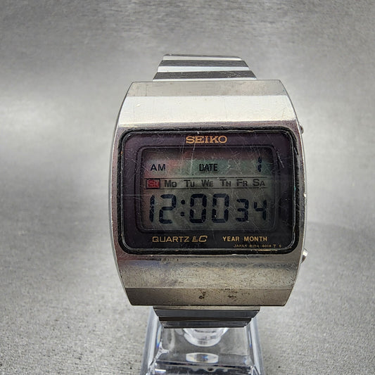 Seiko Digital Watch Men 34mm LCD Silver Tone Rectangle M1544019 PARTS0