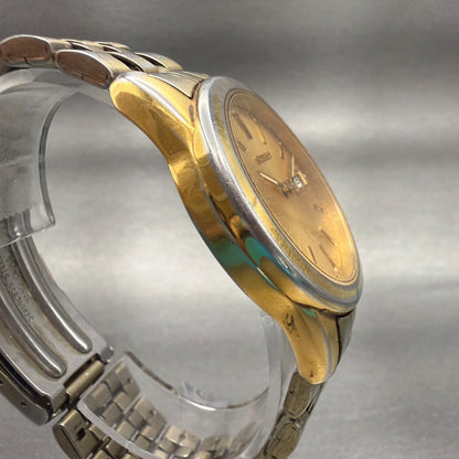 Seiko Watch Men 38mm Gold Dial Gold Tone Daydate Round 7N43-0AM0 New Battery3