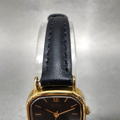 Seiko Watch Women 20mm Black Dial Gold Tone Square 7321507a New Battery4