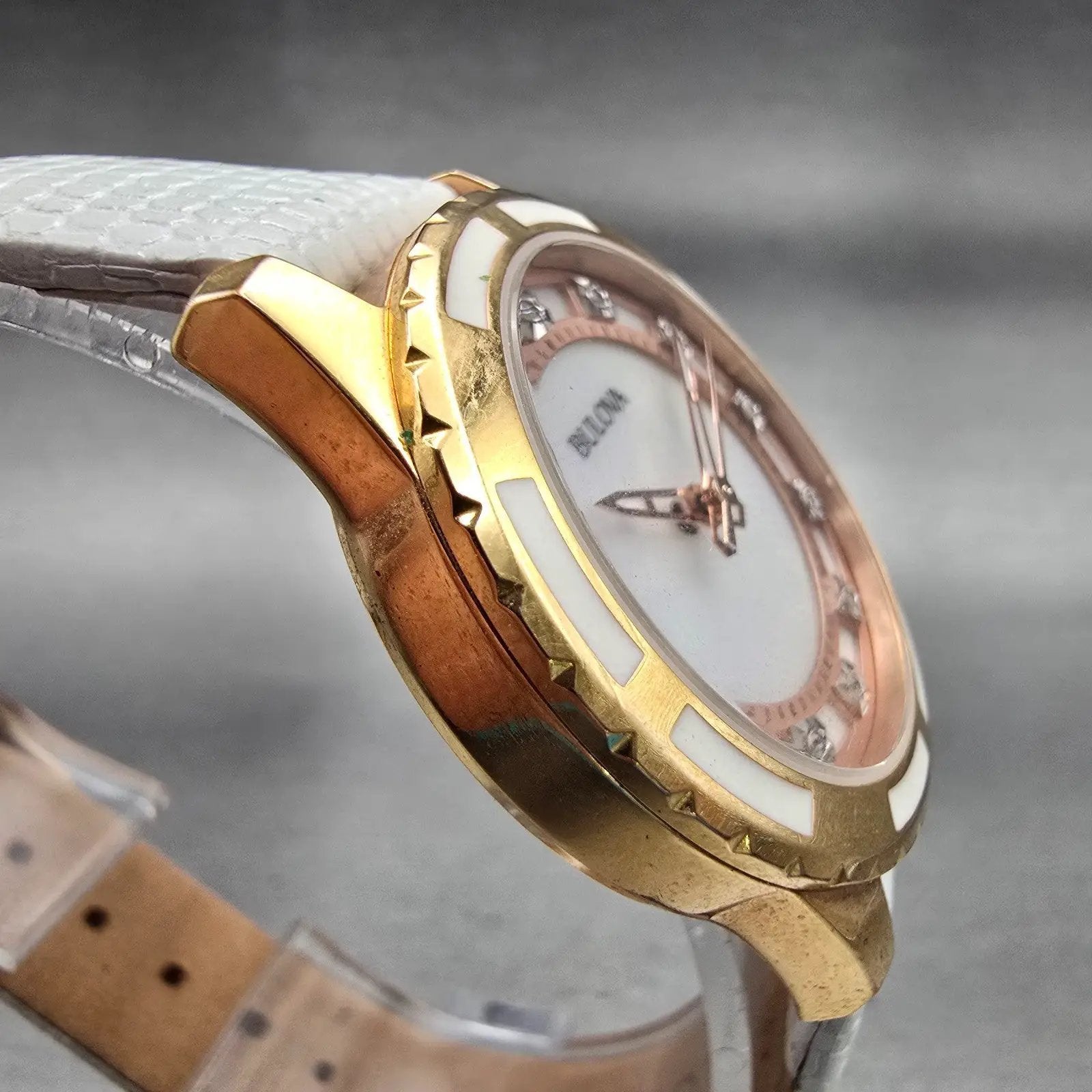 Bulova Watch Women 32mm MOP Dial Two Tone Diamonds Round 98P119 New Battery3