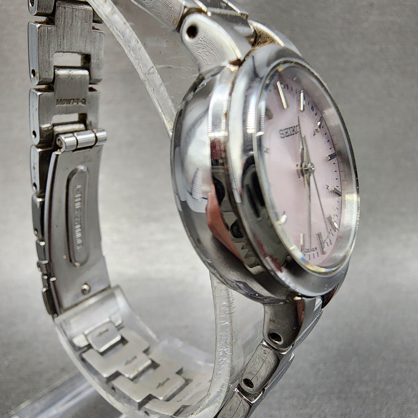 Seiko Solar Watch Women 25mm Pink Dial Steel Round Atomic 1B210AM0 Works4
