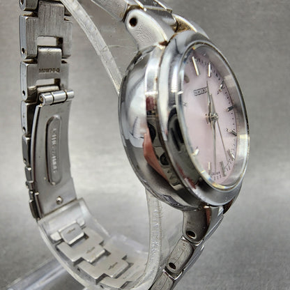 Seiko Solar Watch Women 25mm Pink Dial Steel Round Atomic 1B210AM0 Works4