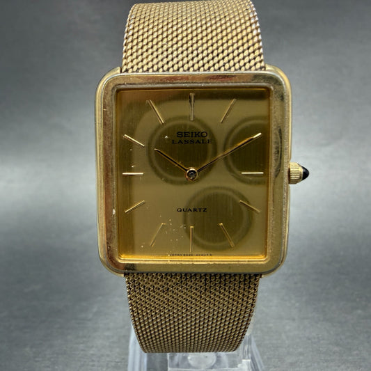Seiko Tank Watch Men 26mm Champagne Dial Gold Tone Vintage 6020-5039 New Batt 870