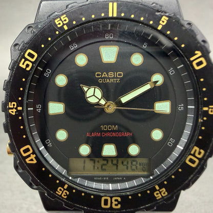 Casio AQ-100W Watch Men 45mm Analog Digital Black Tone Alarm Chrono New BatteryA1