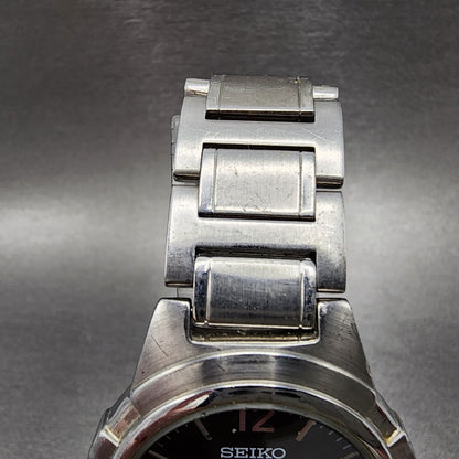 Seiko Watch Men 35mm Black Dial Silver Tone Round V701-2K80 New Battery VTG