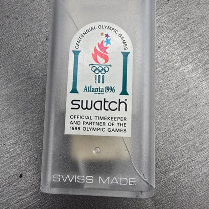 Swatch Tai Sun Watch Men 34mm Silver Dial Green Case GG133 New Battery NOS18