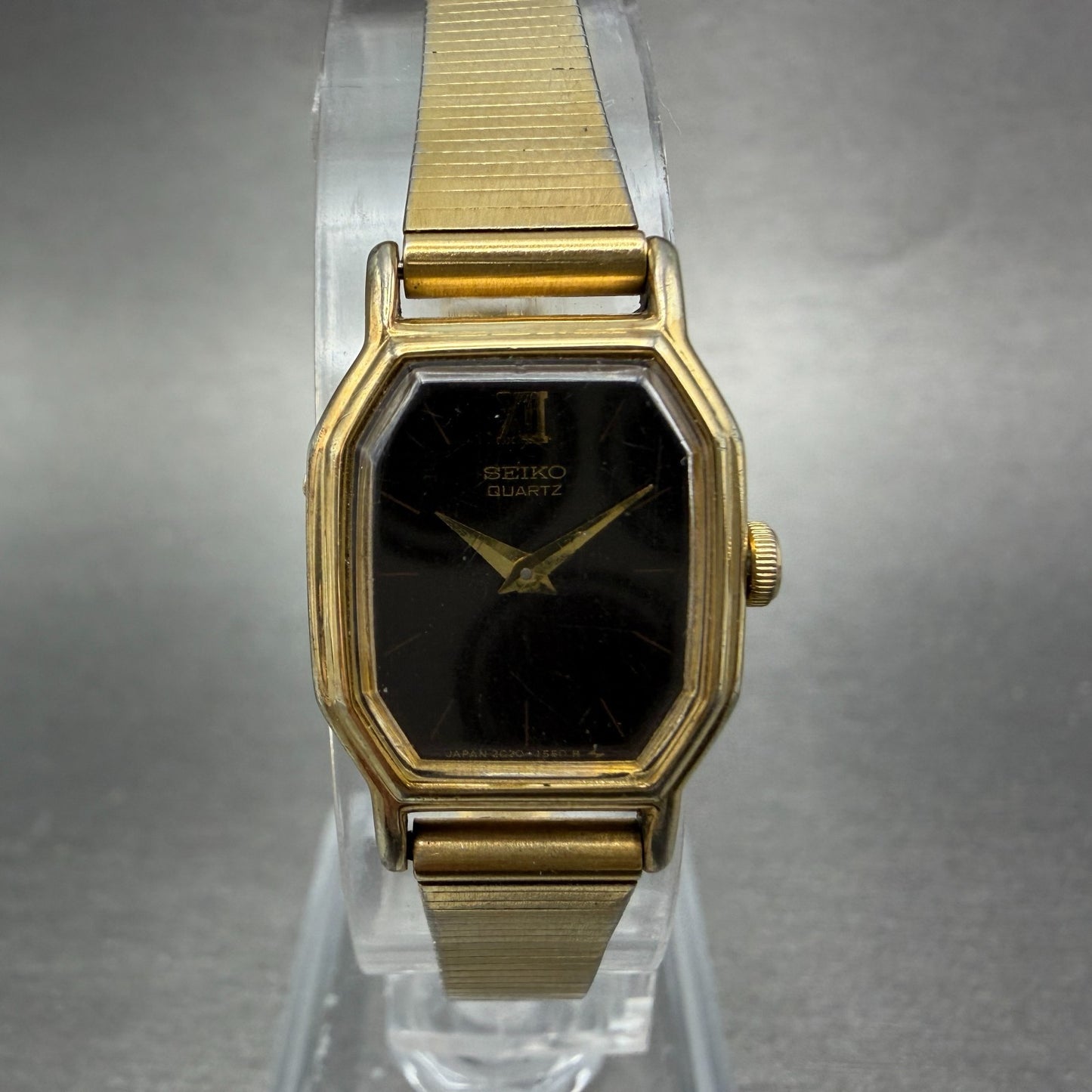 Seiko Watch Women 16mm Brown Dial Gold Tone Octagon 2c20-5769 New Battery0