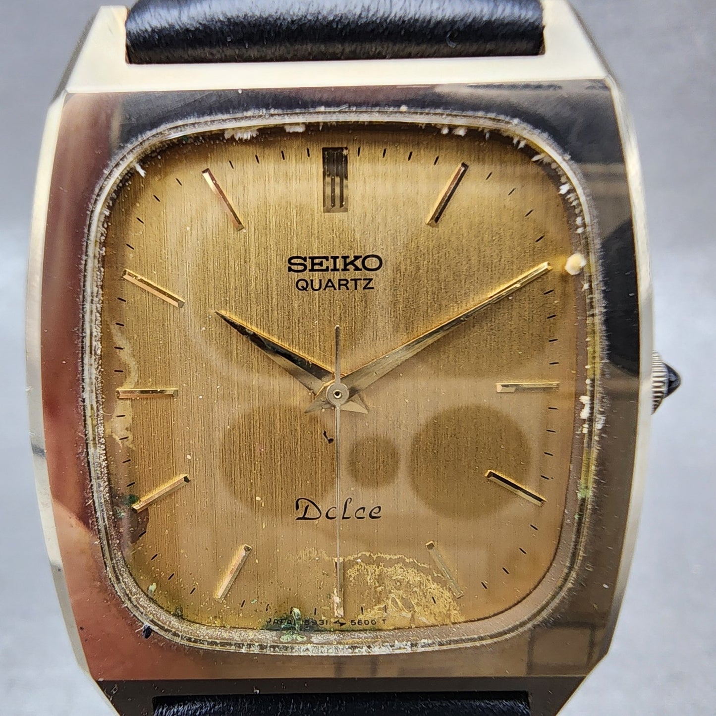 Seiko Dolce Tank Watch Men 30mm Gold Dial Gold Tone Rectangle 59315341 New Batt1