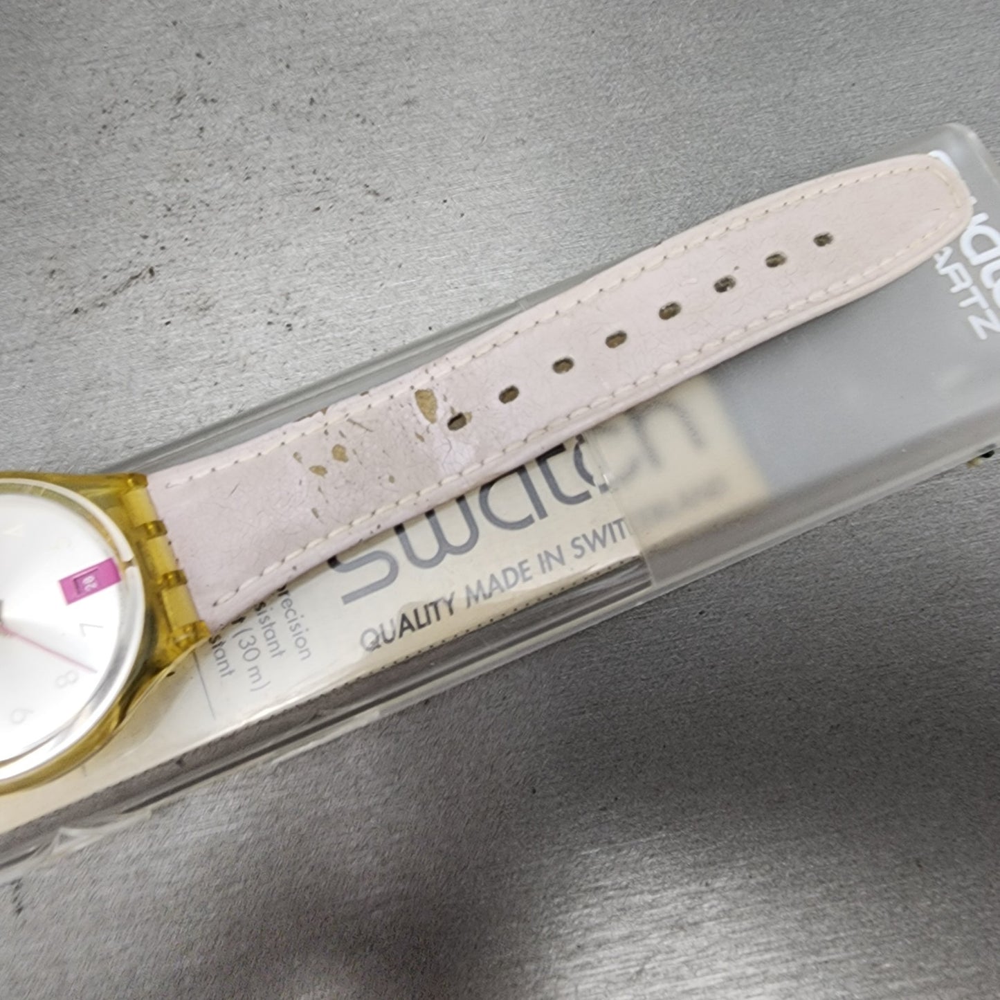 Swatch Pink Lady Watch Women 34mm Silver Dial Clear Date Round GP401 New Battery7