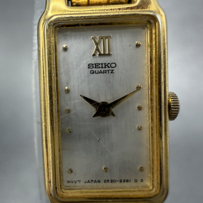 Seiko Tank Watch Women 13mm Silver Tone Gold Tone Rectangle 2e20-6859 NewBatt BA1