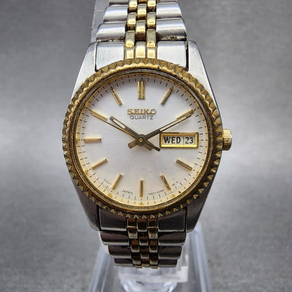 Seiko Watch Women 24mm White Dial Two Tone Daydate Round 7N830041 New Batt VTG0