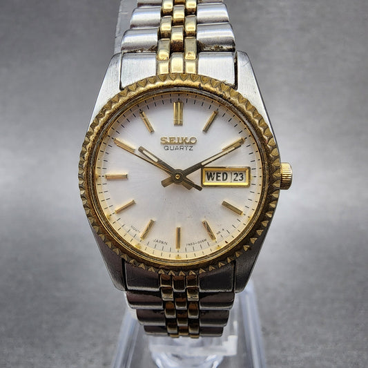 Seiko Watch Women 24mm White Dial Two Tone Daydate Round 7N830041 New Batt VTG0