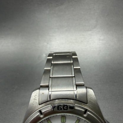 Casio Dive Watch Men 41mm White Dial Silver Tone Date Round MTP-1244 New Batt 9E4