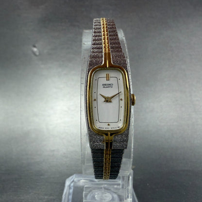 Seiko Tank Watch Women 13mm Gold Dial Gold Tone Rectangle 2E20-6319 New Battery45