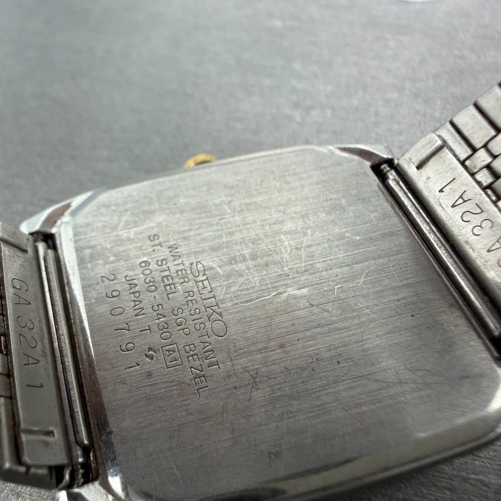 Seiko Tank Watch Men 29mm Silver Dial Two Tone Rectangle 6030-5430 New Battery 29