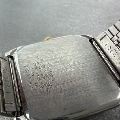Seiko Tank Watch Men 29mm Silver Dial Two Tone Rectangle 6030-5430 New Battery 29