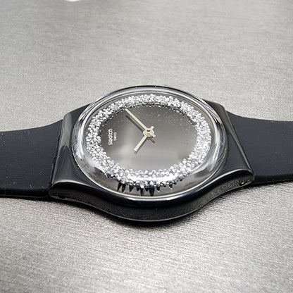 Swatch Sparkle Night Watch Women 34mm Black Dial Black Tone Round READ! New Batt5