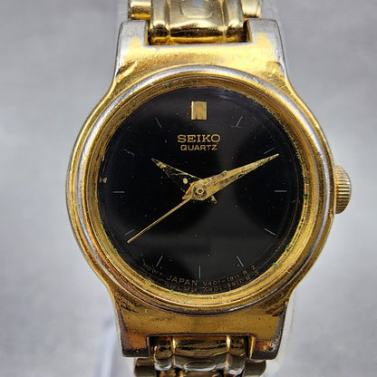 Seiko Watch Women 19mm Black Dial Gold Tone Round V4010518 New Battery1