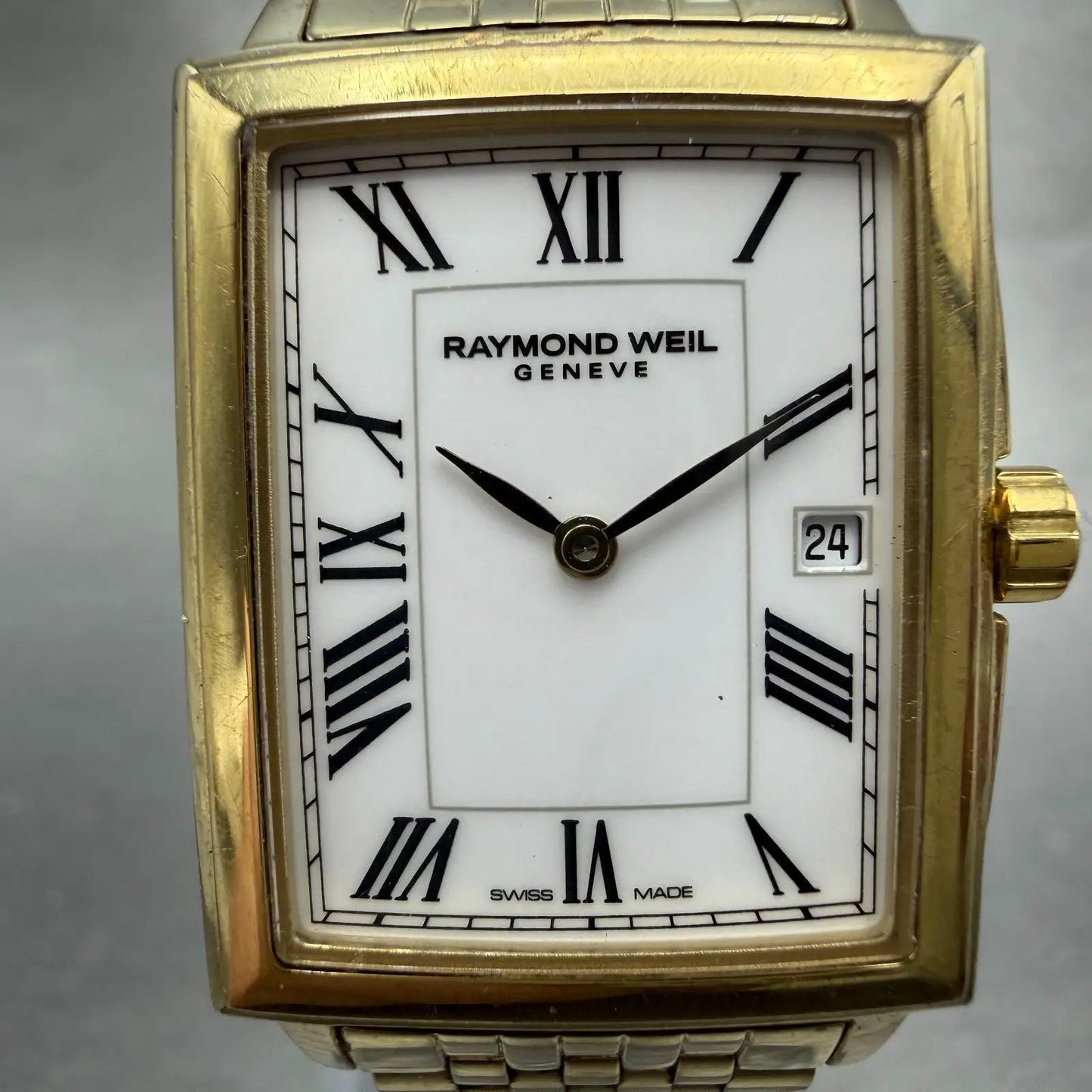 Raymond Weil Tradition Tank Watch Women 24mm White Dial Gold Tone Date 5956 Runs1