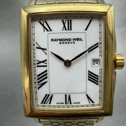 Raymond Weil Tradition Tank Watch Women 24mm White Dial Gold Tone Date 5956 Runs1