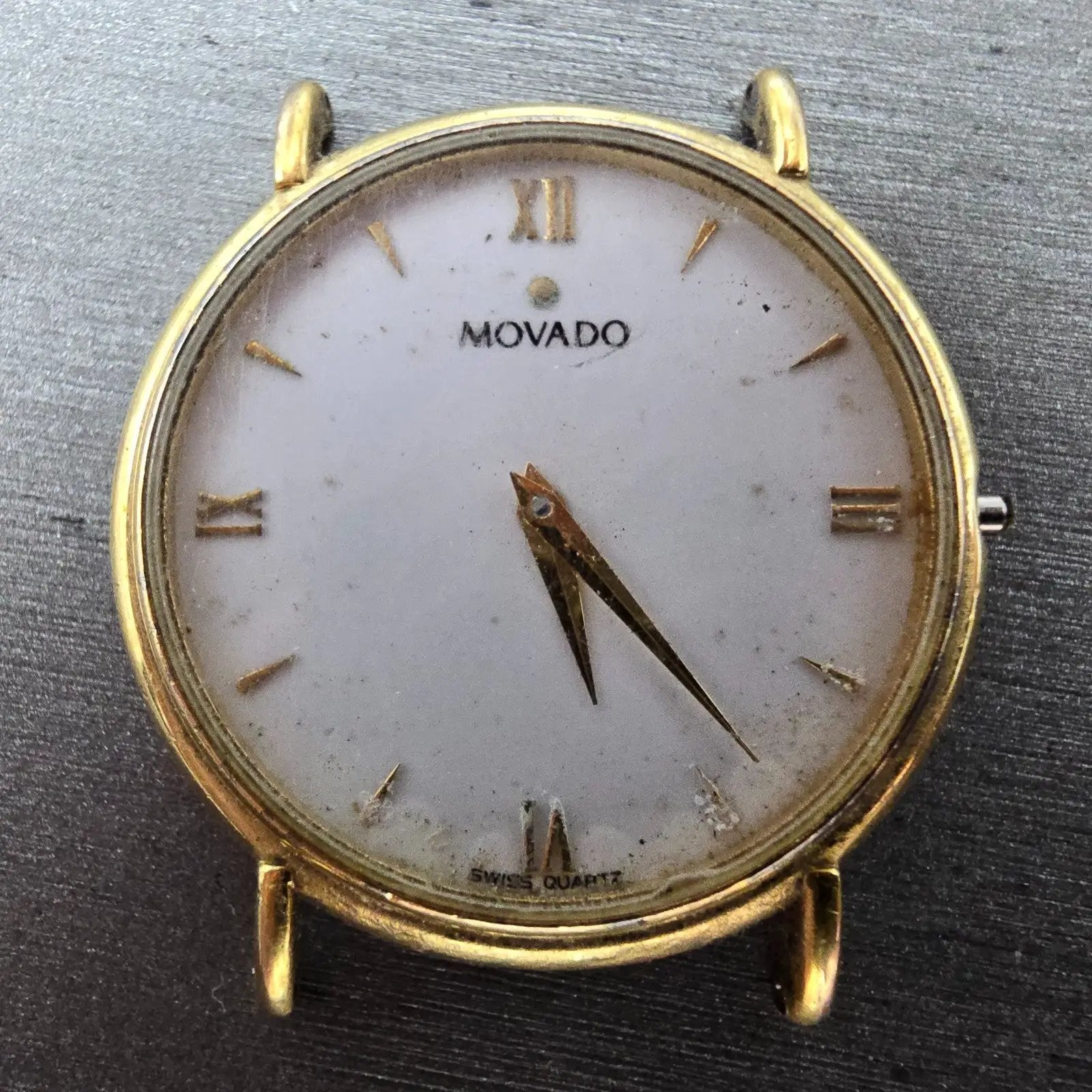 Movado Watch Men 34mm White Dial Gold Tone Round 87-E4-0885 NO CROWN PARTS2