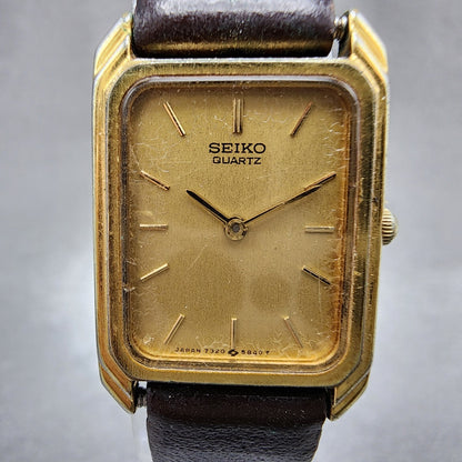 Seiko Tank Watch Women 18mm Champagne Dial Gold Tone 73205500 New Battery1