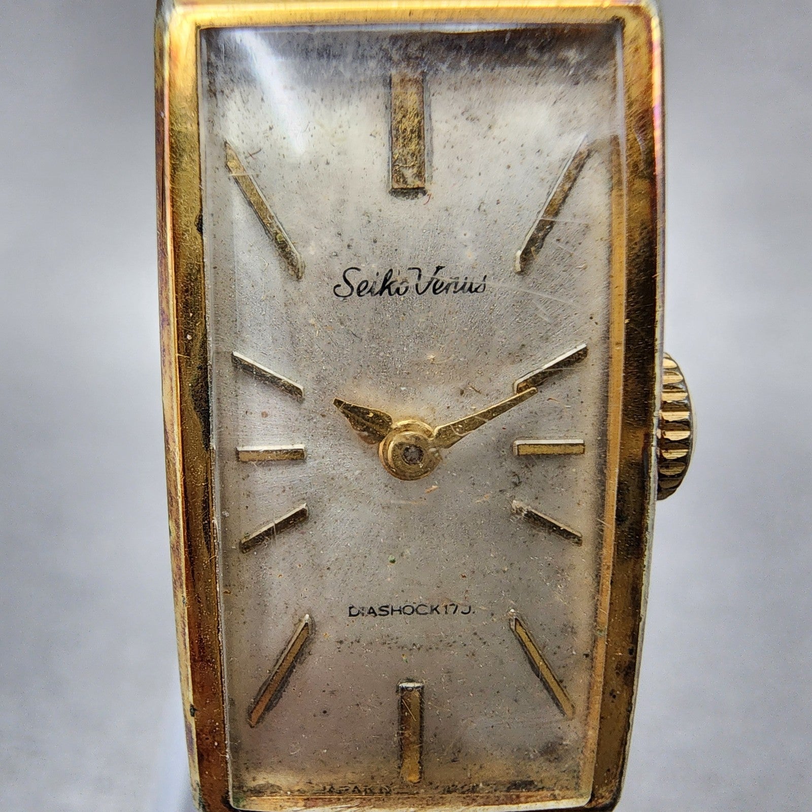 Seiko Venus Tank Watch Women 15mm Silver Dial Gold Plated Rectangle Manual Wind1