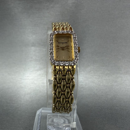 Wittnauer Tank Watch Women 13mm Gold Dial Gold Tone Crystal Bezel New Battery5