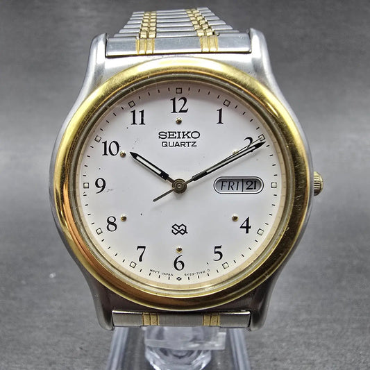 Seiko SQ Watch Men 36mm White Dial Silver Tone Dadyate 5Y23-7089 PARTS NO BACK0