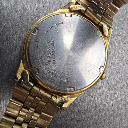 Seiko SQ Watch Men 35mm Gold Dial Gold Tone Daydate Round 5Y23-8049 New Battery10