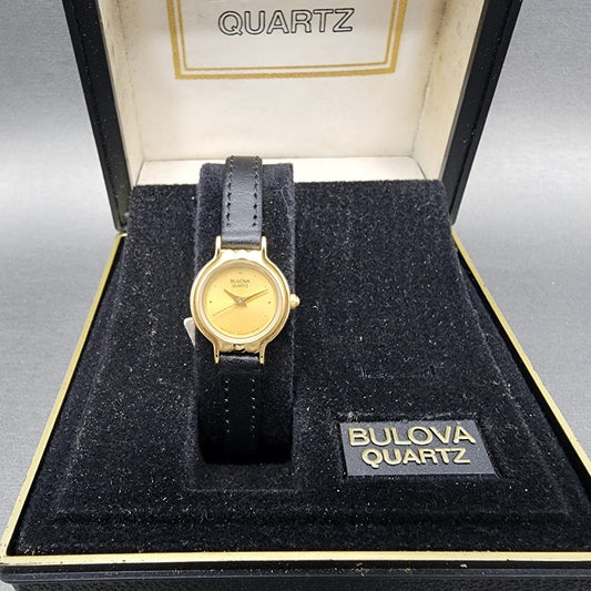 Bulova Watch Watch Women 20mm Gold dial Gold Tone Round New Batt NOS 92E960