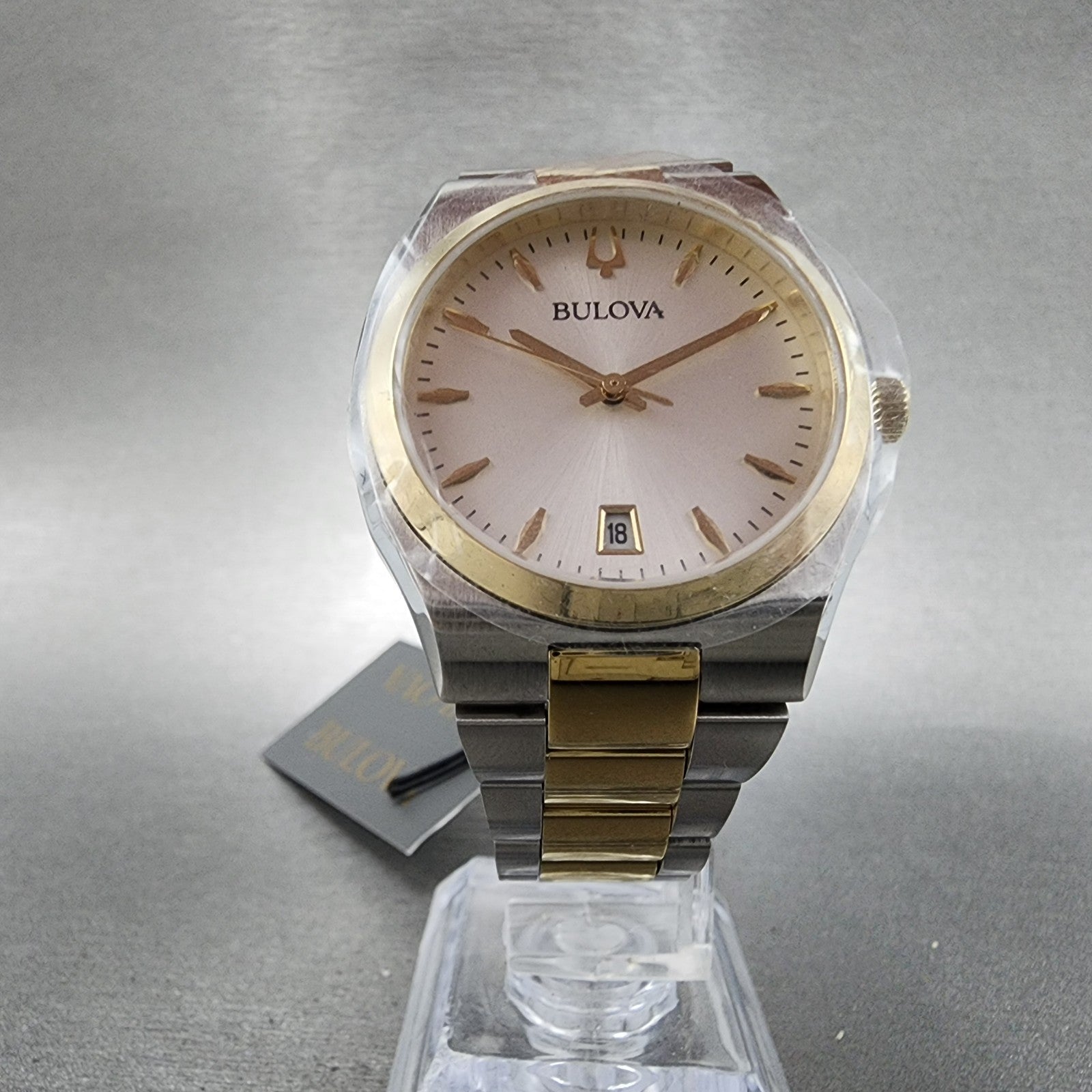 Bulova Surveyor Watch Women 34mm White Dial Two Tone Date Round Bracelet 98M1325