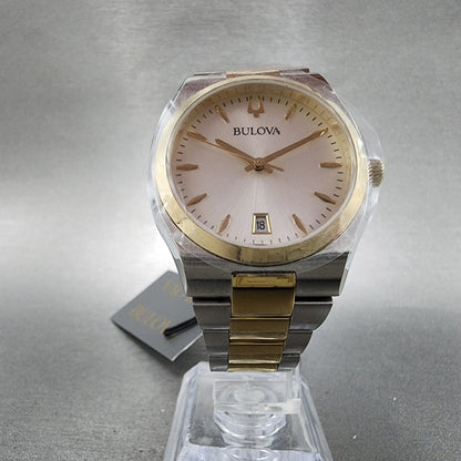 Bulova Surveyor Watch Women 34mm White Dial Two Tone Date Round Bracelet 98M1325