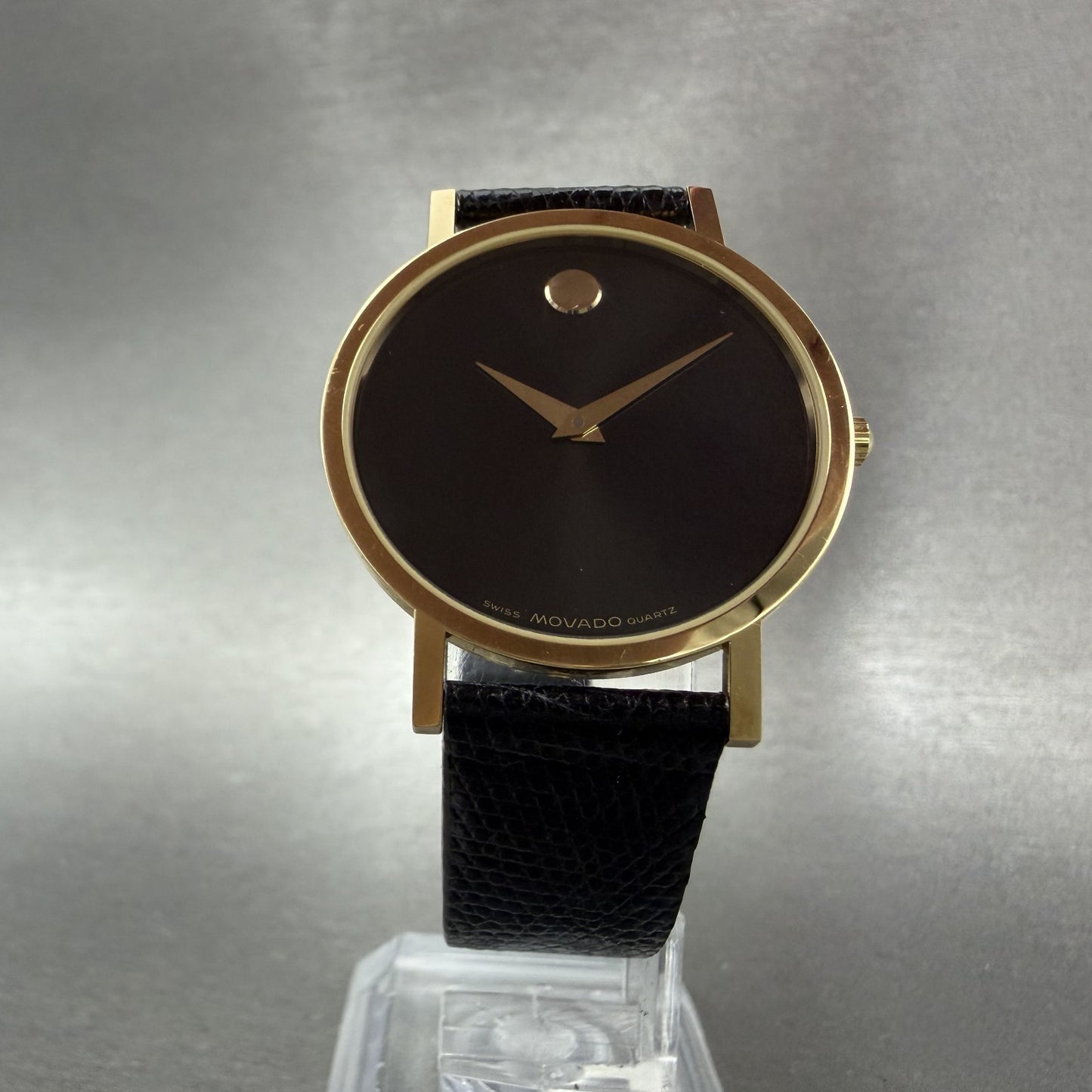 Movado Museum Watch Men 31mm Black Dial Gold Tone Round 8733882 New Battery5
