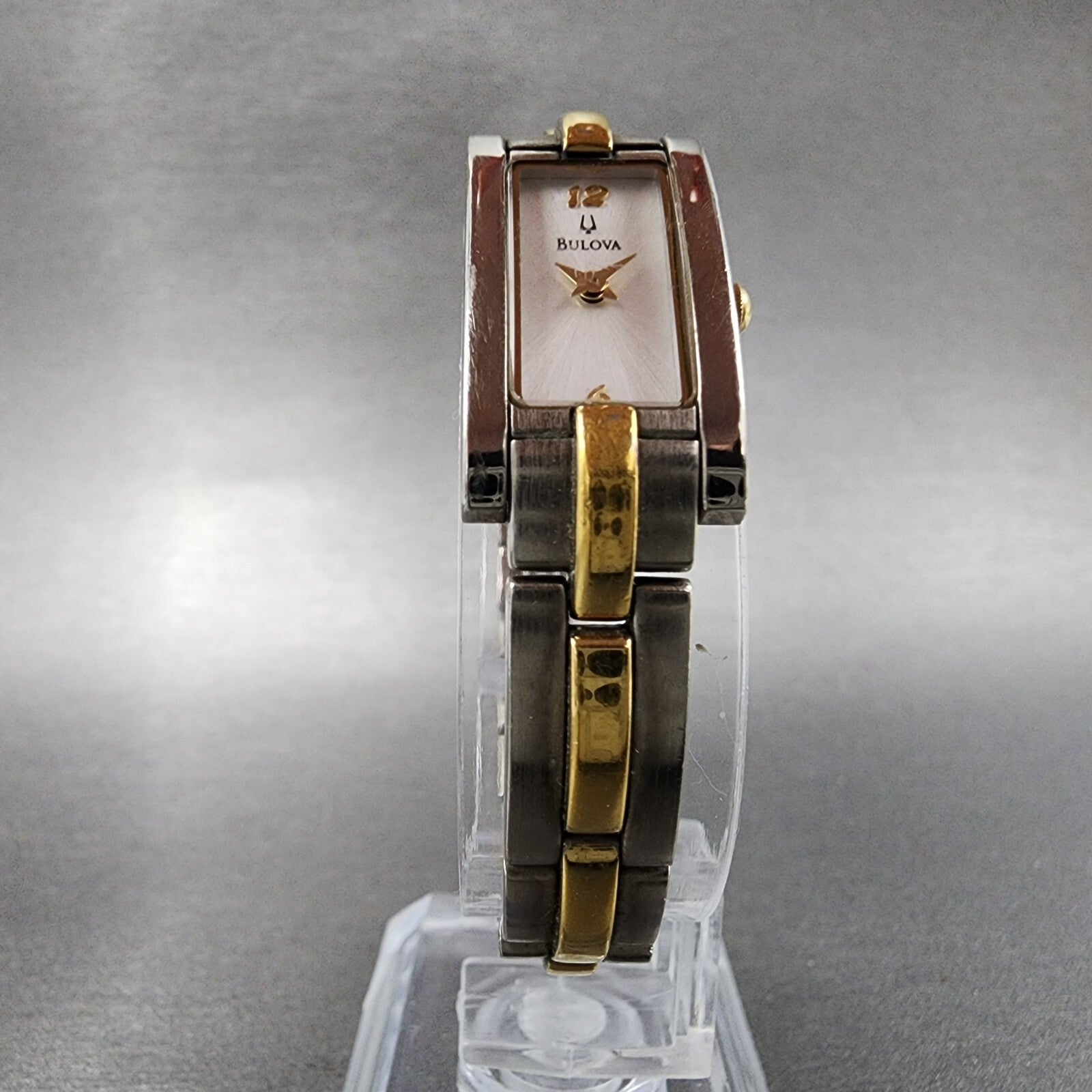 Bulova Tank Watch Women 14mm Silver Dial Two Tone Rectangle 98T60 New Battery6