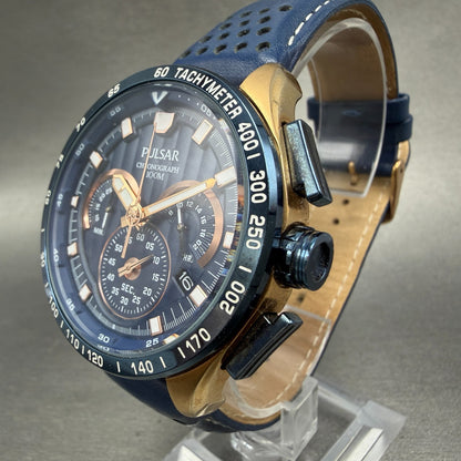 Pulsar Chronograph Watch Men 44mm Blue Dial Rose Gold Tone Date VK63-X001 Newbat2