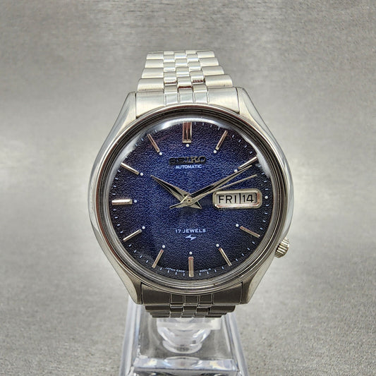 Seiko Automatic Watch Men 38mm Blue Texture Dial Steel Daydate 6309-601A Runs