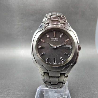 Citizen Eco-Drive Watch Women 25mm Gray Dial Steel Date READ!! E011-S049601 Runs5