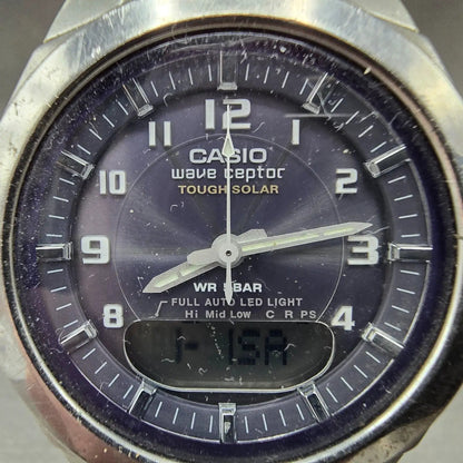 Casio WVA-400J Watch Men 42mm Blue Dial Silver Alarm Chrono Waveceptor PARTS2