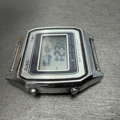 Seiko ALBA Watch Men 32mm Silver Alarm Chrono Digital Octagon W309-5010 New Batt3