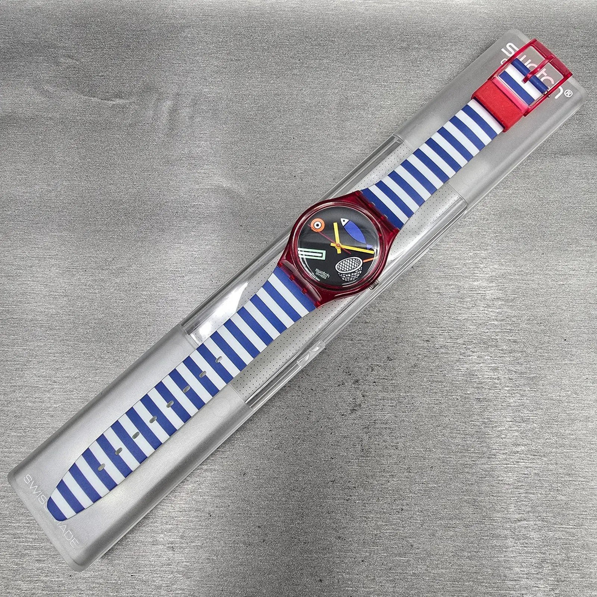 Swatch Fritto Misto Watch Men 34mm Black Dial Red Case GR114 New Battery NOS15