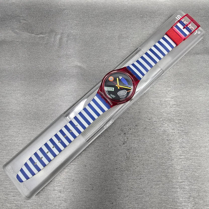 Swatch Fritto Misto Watch Men 34mm Black Dial Red Case GR114 New Battery NOS15